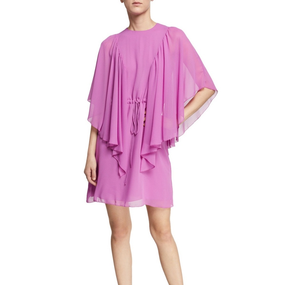 See by Chloe Ruffled Tie-Waist Cape-Sleeve Dress
